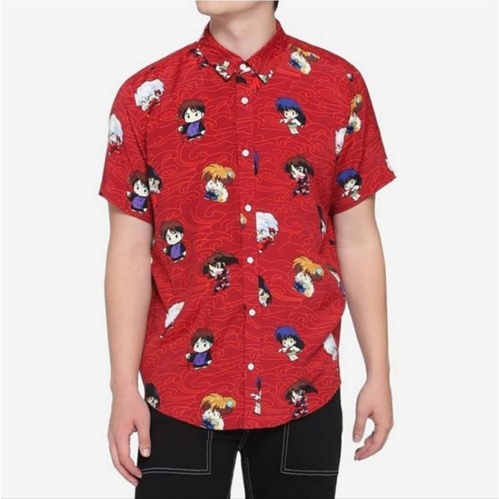 InuYasha Chibi Toss Woven Button-Up Short Sleeve Shirt